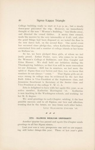 Chapter Letters: Eta - Illinois Wesleyan University, December 1907