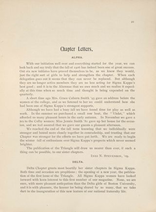 Chapter Letters: Alpha, Delta, January 1907