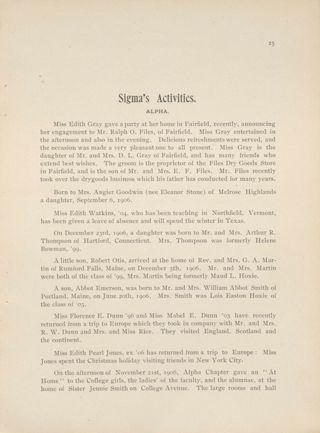 Sigma's Activities: Alpha, January 1907