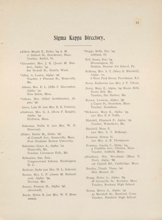 Sigma Kappa Directory, January 1907