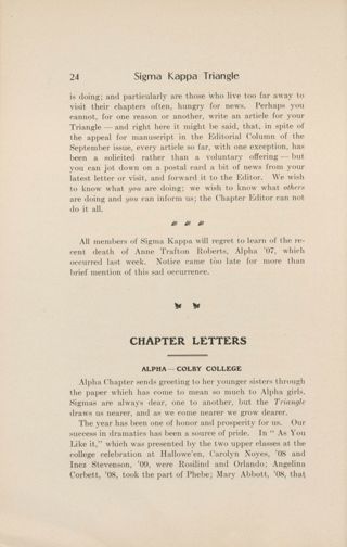 Chapter Letters: Alpha - Colby College, March 1908