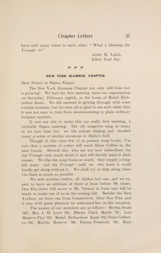 Chapter Letters: New York Alumnae Chapter, March 1908