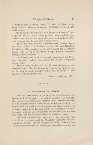 Chapter Letters: Delta - Boston University, March 1908