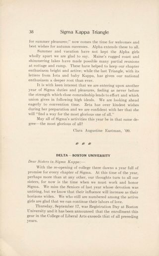 Chapter Letters: Delta - Boston University, October 1908