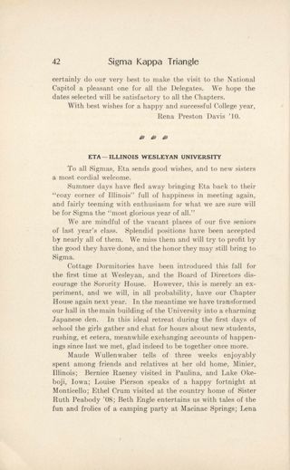 Chapter Letters: Eta - Illinois Wesleyan University, October 1908