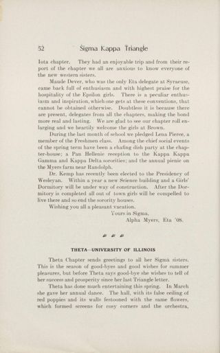 Chapter Letters: Theta - University of Illinois, June 1908