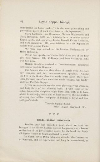 Chapter Letters: Delta - Boston University, June 1908