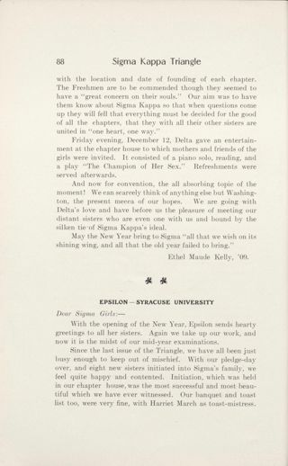 Chapter Letters: Epsilon - Syracuse University, January 1909