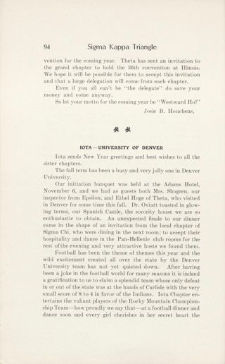 Chapter Letters: Iota - University of Denver, January 1909