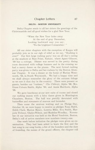 Chapter Letters: Delta - Boston University, January 1909