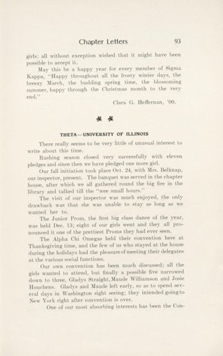 Chapter Letters: Theta - University of Illinois, January 1909