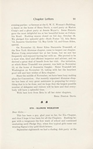 Chapter Letters: Eta - Illinois Wesleyan, January 1909