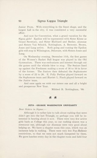 Chapter Letters: Zeta - George Washington University, January 1909