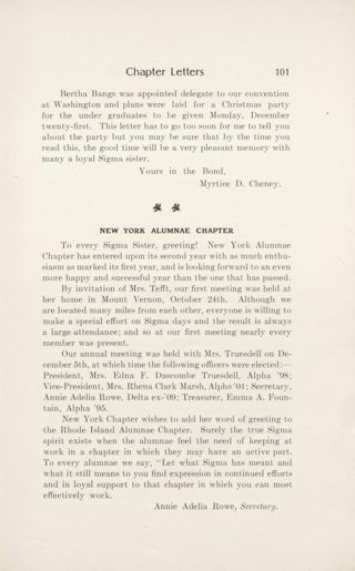 Chapter Letters: New York Alumnae Chapter, January 1909