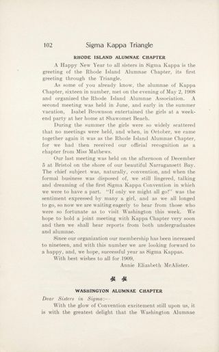 Chapter Letters: Rhode Island Alumnae Chapter, January 1909