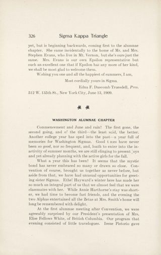 Chapter Letters: Washington Alumnae Chapter, July 1909