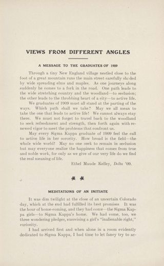 Views From Different Angles: A Message to the Graduates of 1909