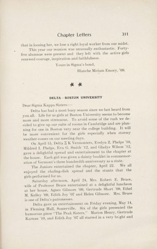 Chapter Letters: Delta - Boston University, July 1909