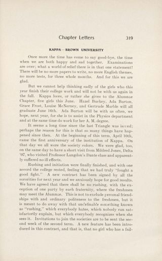 Chapter Letters: Kappa - Brown University, July 1909