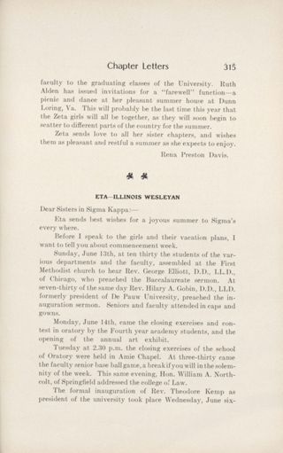 Chapter Letters: Eta - Illinois Wesleyan, July 1909