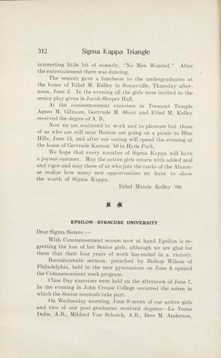 Chapter Letters: Epsilon - Syracuse University, July 1909