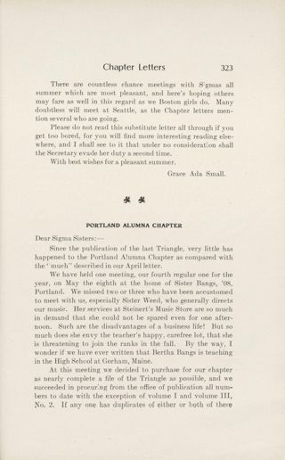 Chapter Letters: Portland Alumna Chapter, July 1909