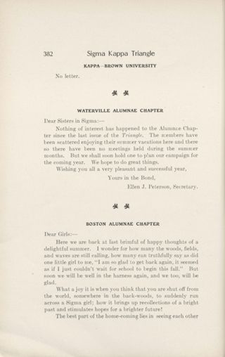 Chapter Letters: Kappa - Brown University, October 1909