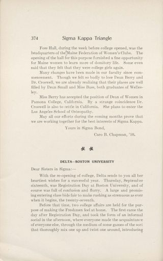 Chapter Letters: Delta - Boston University, October 1909