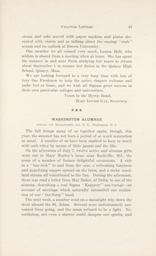 Chapter Letters: Washington Alumnae, November 1910