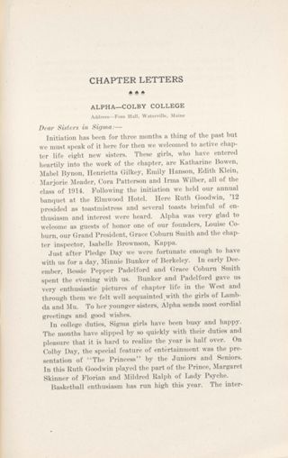 Chapter Letters: Alpha - Colby College, February 1911