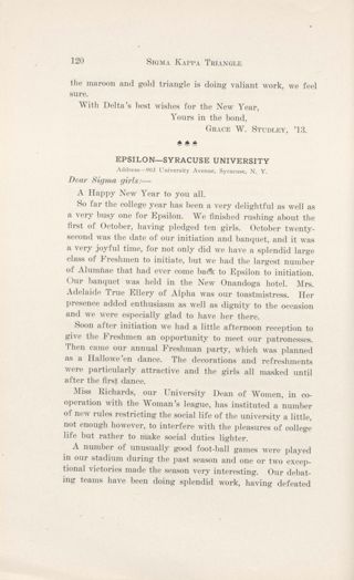 Chapter Letters: Epsilon - Syracuse University, February 1911