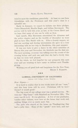 Chapter Letters: Lambda - University of California, February 1911