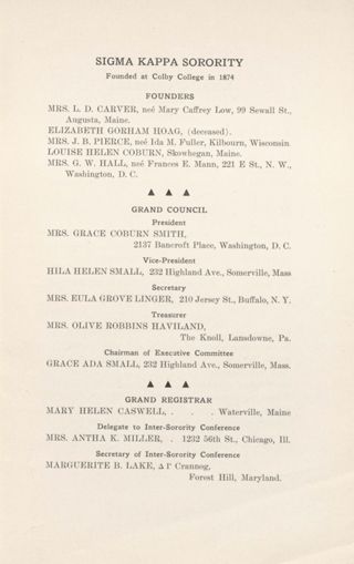 Sigma Kappa Sorority Directory, February 1911