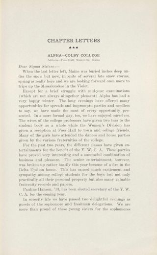 Chapter Letters: Alpha - Colby College, May 1911