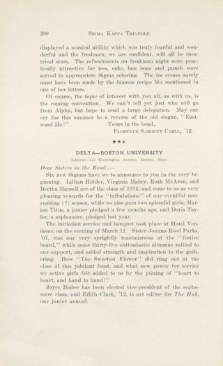 Chapter Letters: Delta - Boston University, May 1911