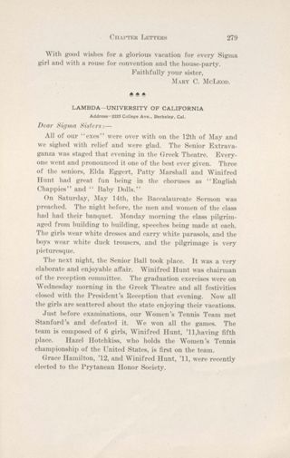 Chapter Letters: Lambda - University of California, August 1911