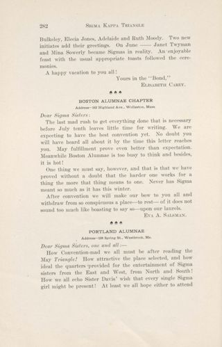 Chapter Letters: Boston Alumnae Chapter, August 1911
