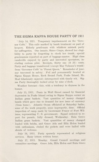 The Sigma Kappa House Party of 1911