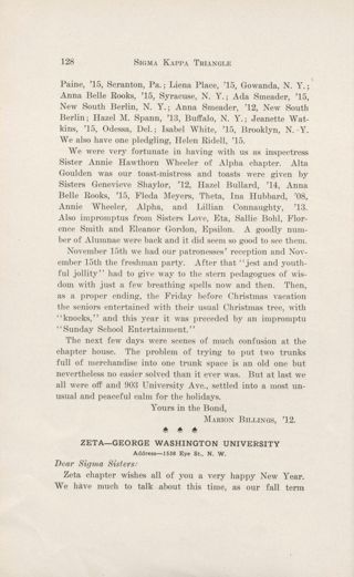 Chapter Letters: Zeta - George Washington University, February 1912