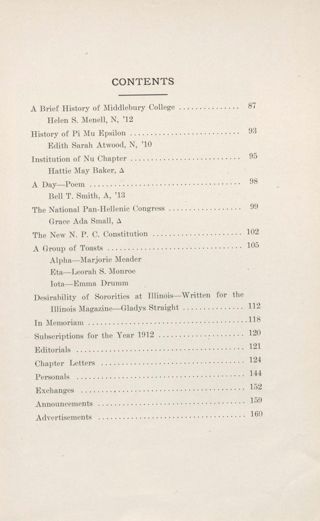 Sigma Kappa Triangle, Vol. VI, No. 2, February 1912 Table of Contents