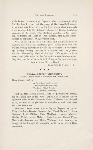 Chapter Letters: Delta - Boston University, February 1912