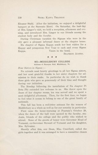 Chapter Letters: Nu - Middlebury College, February 1912