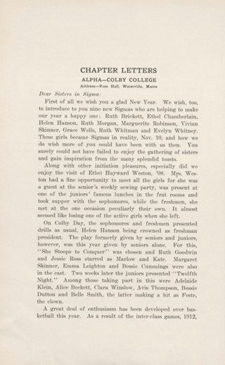 Chapter Letters: Alpha - Colby College, February 1912