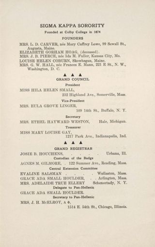 Sigma Kappa Sorority Directory, November 1912