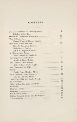 Sigma Kappa Triangle, Vol. VII, No. 1, November 1912 Table of Contents