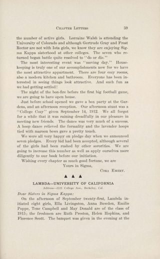 Chapter Letters: Lambda - University of California, November 1912