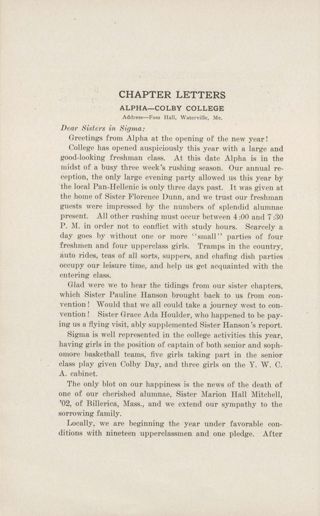 Chapter Letters: Alpha - Colby College, November 1912