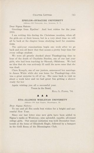 Chapter Letters: Epsilon - Syracuse University, February 1913