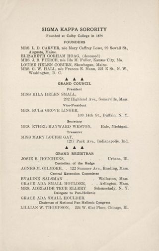 Sigma Kappa Sorority Directory, February 1913