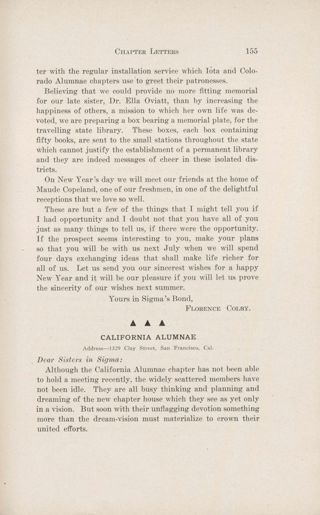 Chapter Letters: California Alumnae, February 1913